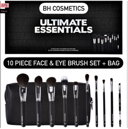 -57% New Roll over or click image to zoom in BH Cosmetics Ultimate Essentials - 10 Pc Brush Set + Bag